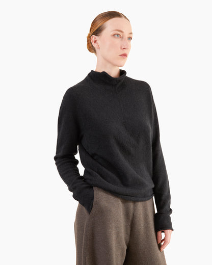 Boboutic Cashmere-Silk Half Mock Neck Sweater in Black