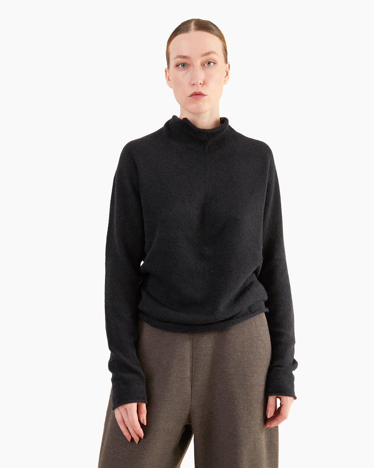 Boboutic Cashmere-Silk Half Mock Neck Sweater in Black