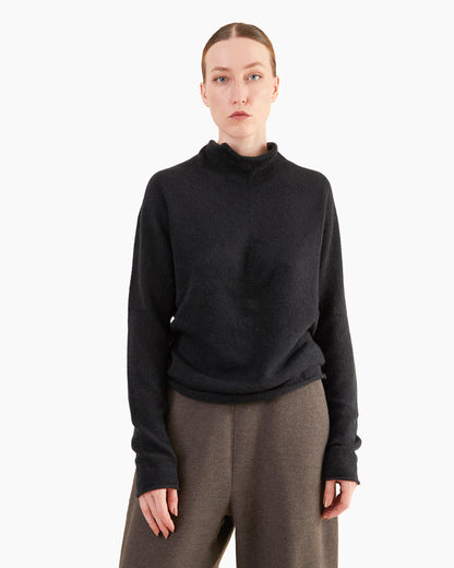 Boboutic Cashmere-Silk Half Mock Neck Sweater in Black
