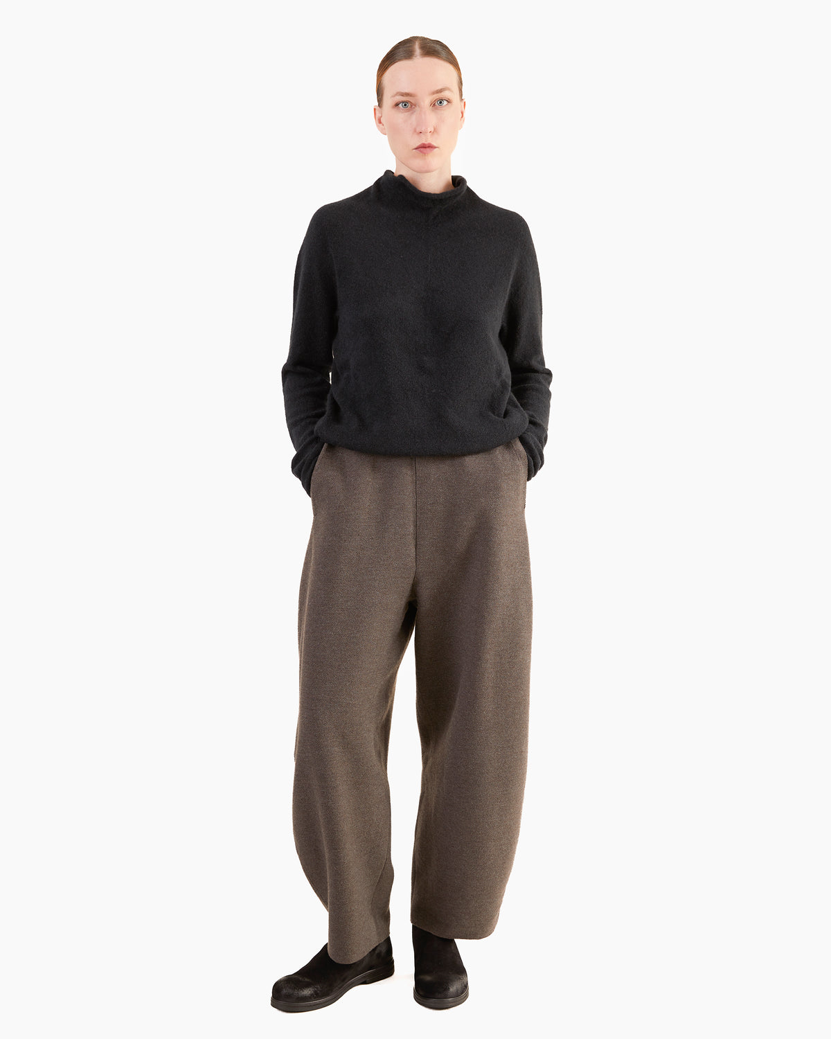Boboutic Cashmere-Silk Half Mock Neck Sweater in Black