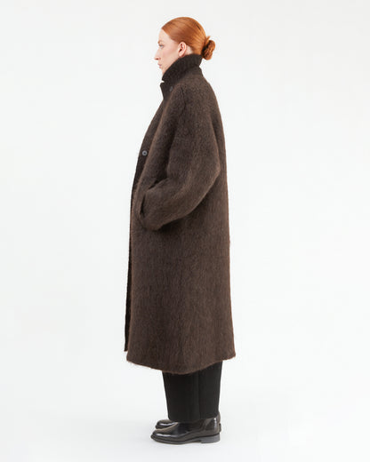 Boboutic Wool Double Breasted Fur Coat in Brown