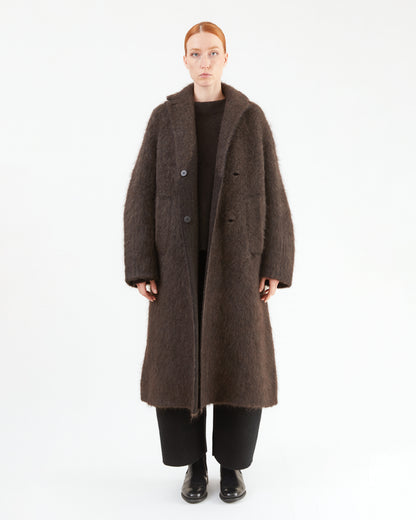 Boboutic Wool Double Breasted Fur Coat in Brown