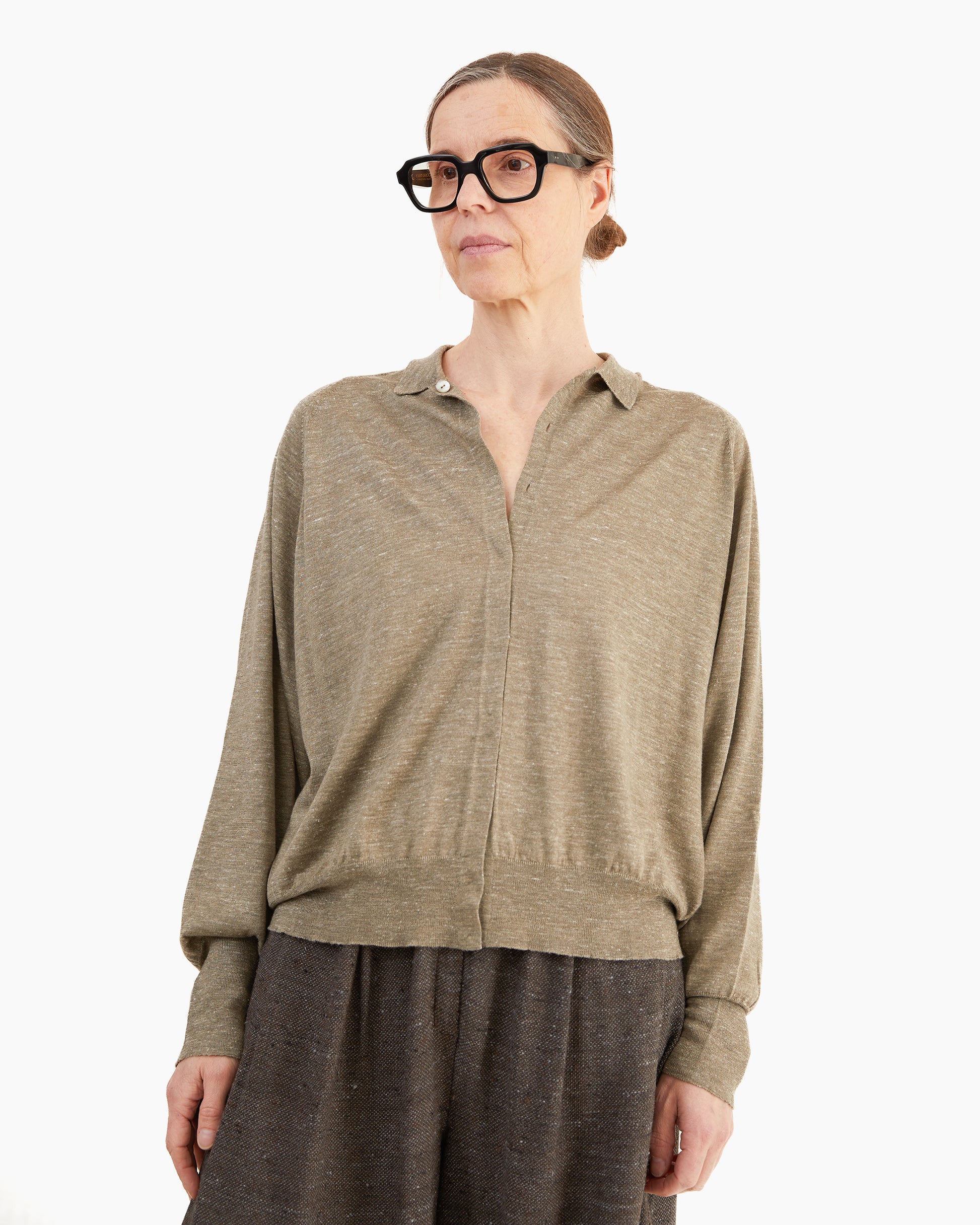 Boboutic Cashmere Raglan Shirt in Gray Olive
