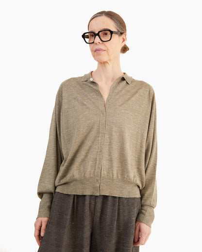 Boboutic Cashmere Raglan Shirt in Gray Olive