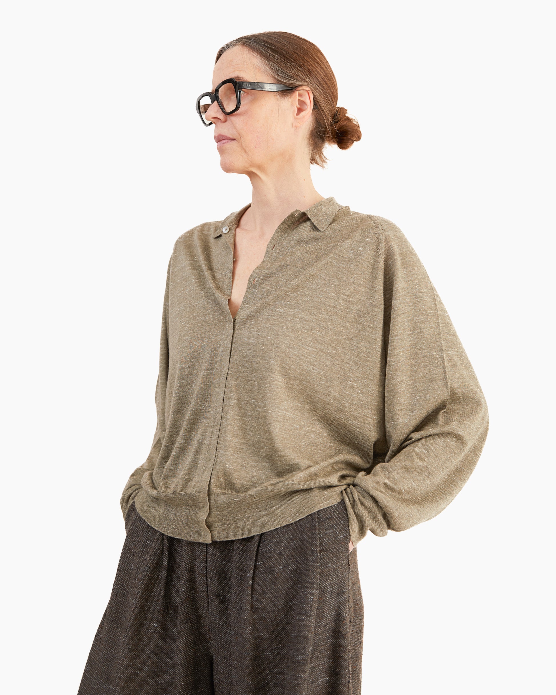 Boboutic Cashmere Raglan Shirt in Gray Olive