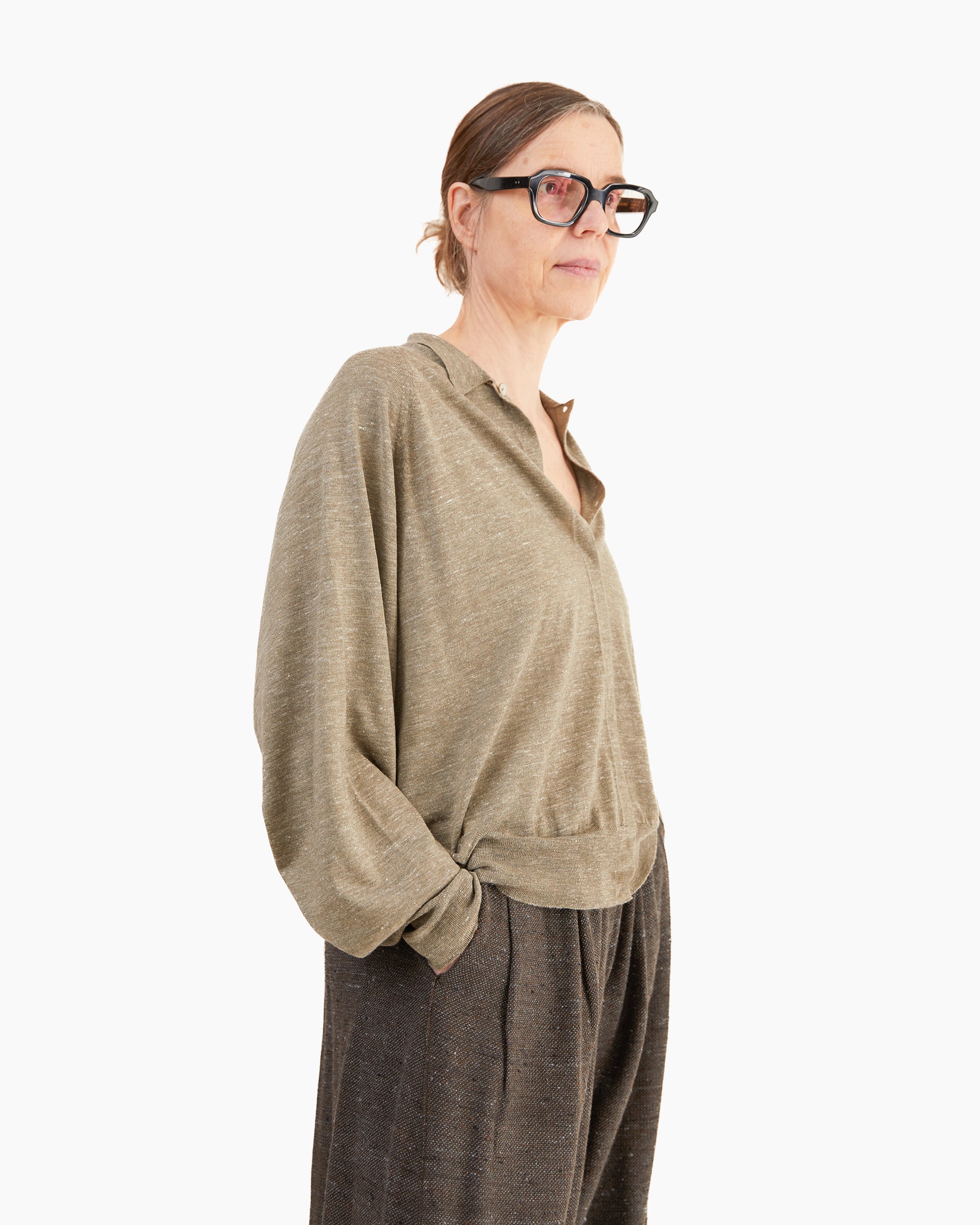 Boboutic Cashmere Raglan Shirt in Gray Olive