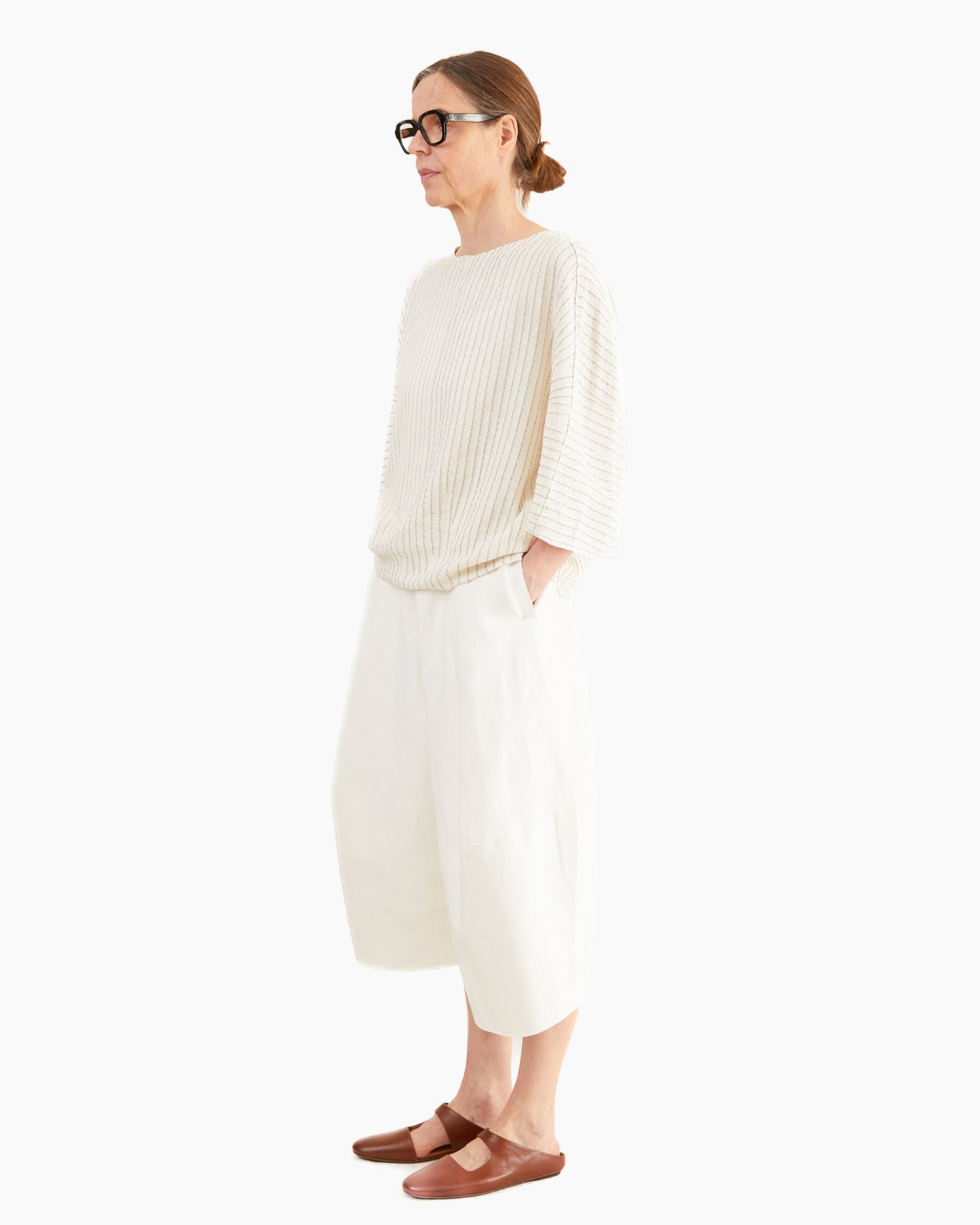 Boboutic Silk Crinkled Top in MIlk/Blue Stripes