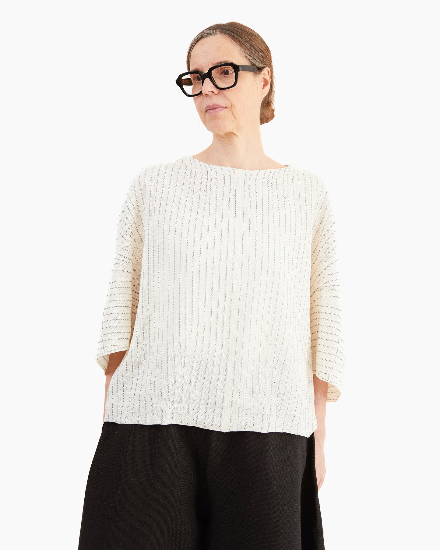 Boboutic Silk Crinkled Top in MIlk/Blue Stripes