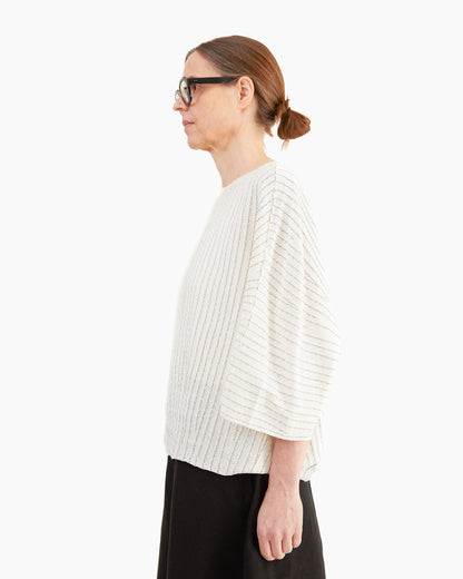 Boboutic Silk Crinkled Top in MIlk/Blue Stripes