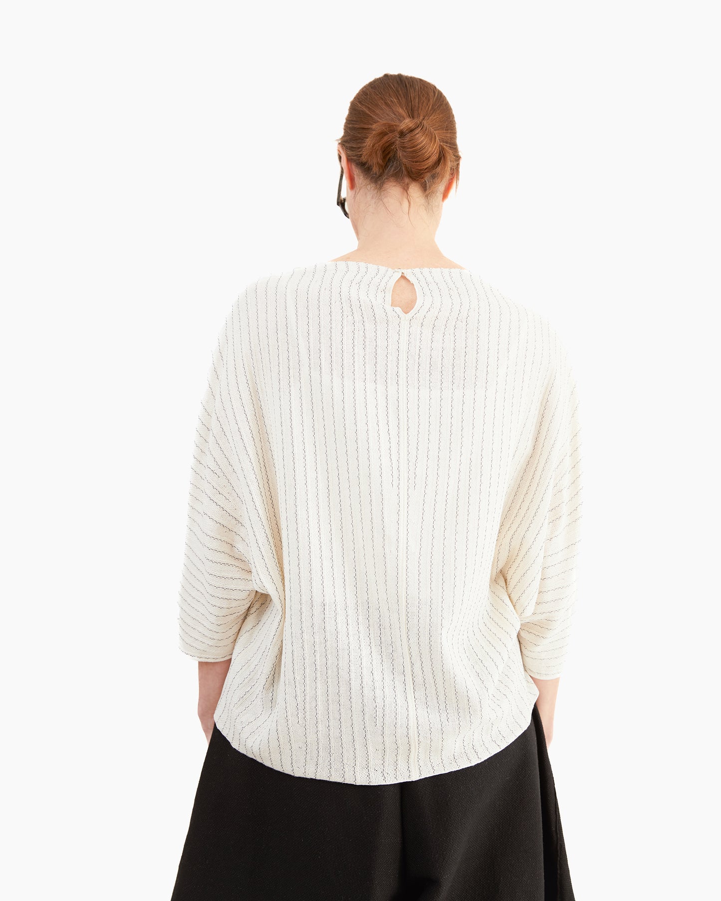 Boboutic Silk Crinkled Top in MIlk/Blue Stripes