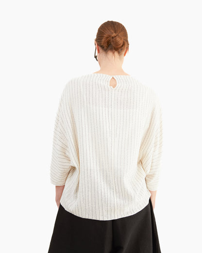 Boboutic Silk Crinkled Top in MIlk/Blue Stripes