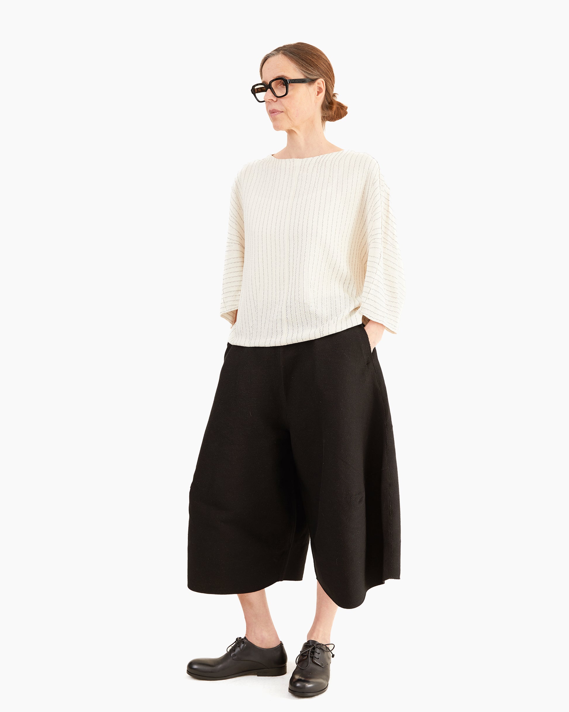 Boboutic Silk Crinkled Top in MIlk/Blue Stripes