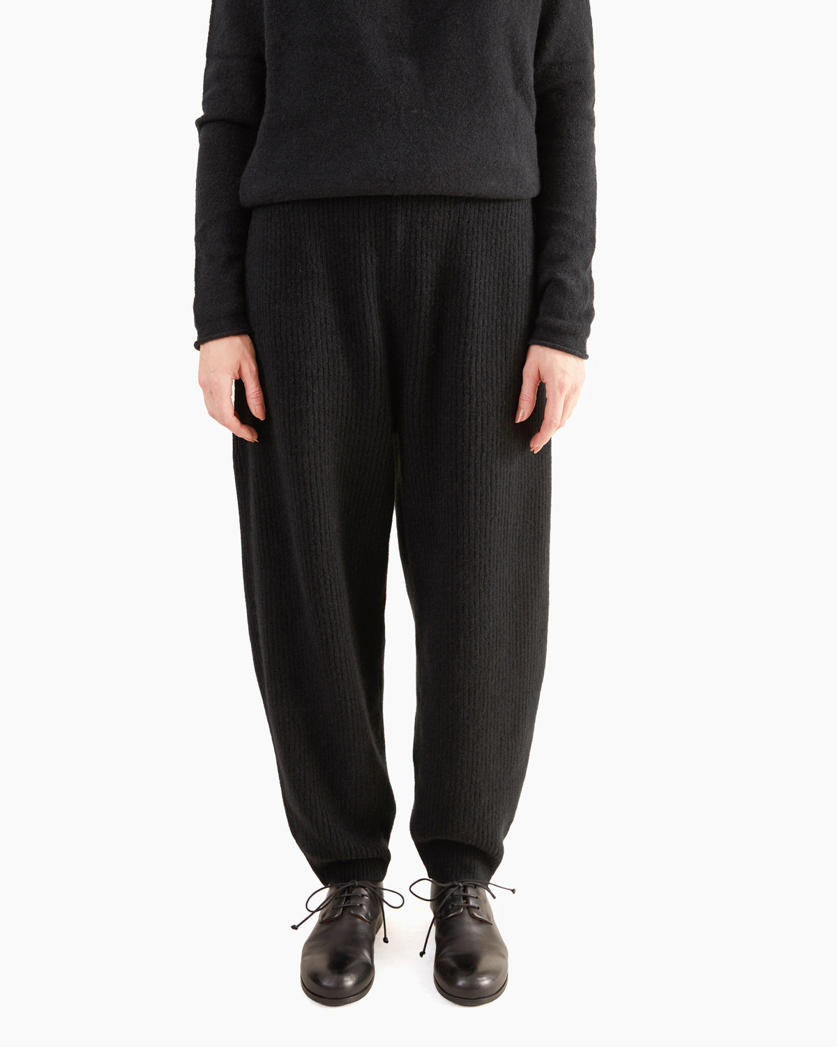 Boboutic Wool-Yak Ribbed Trousers in Black