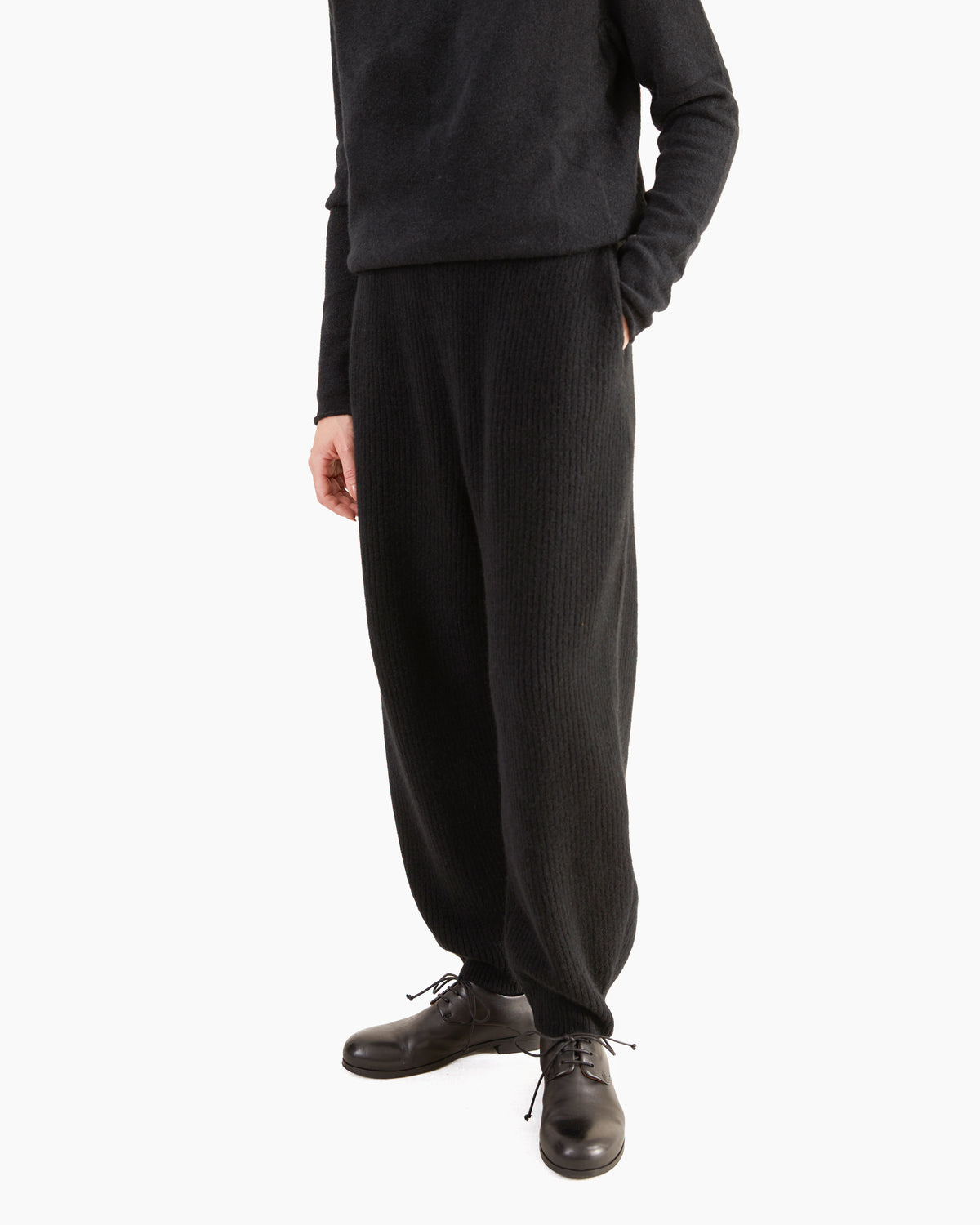 Boboutic Wool-Yak Ribbed Trousers in Black