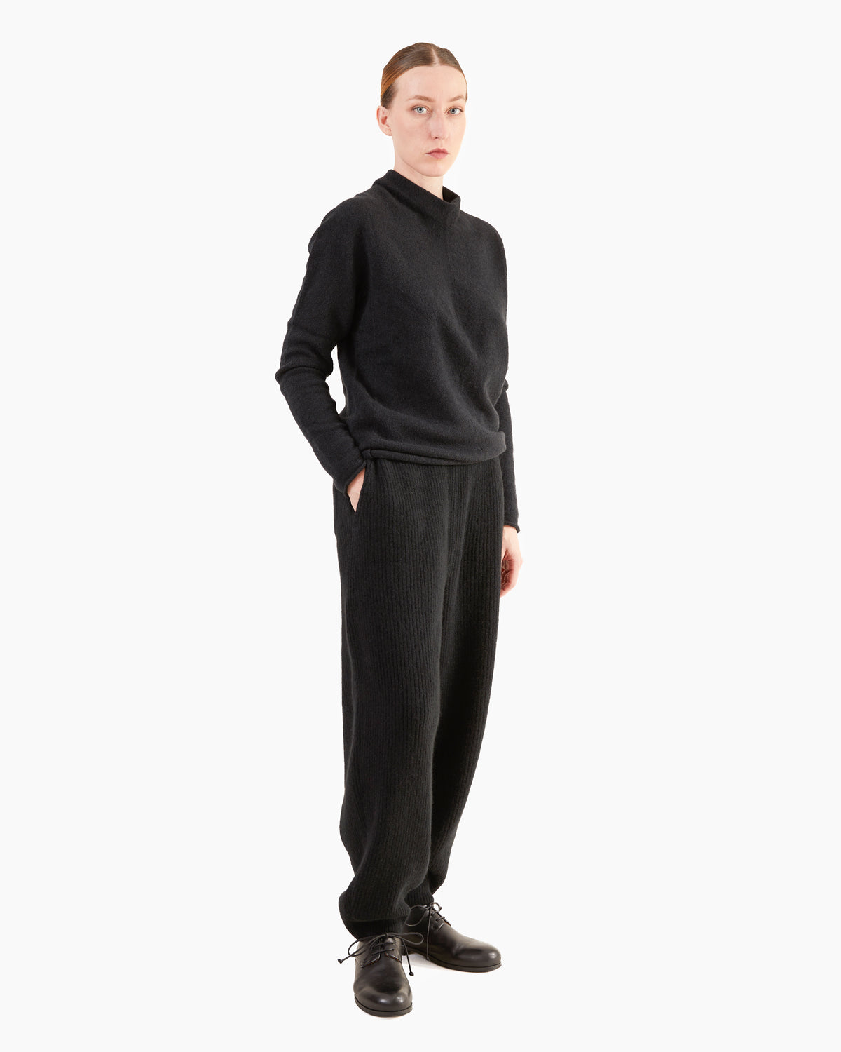 Boboutic Wool-Yak Ribbed Trousers in Black