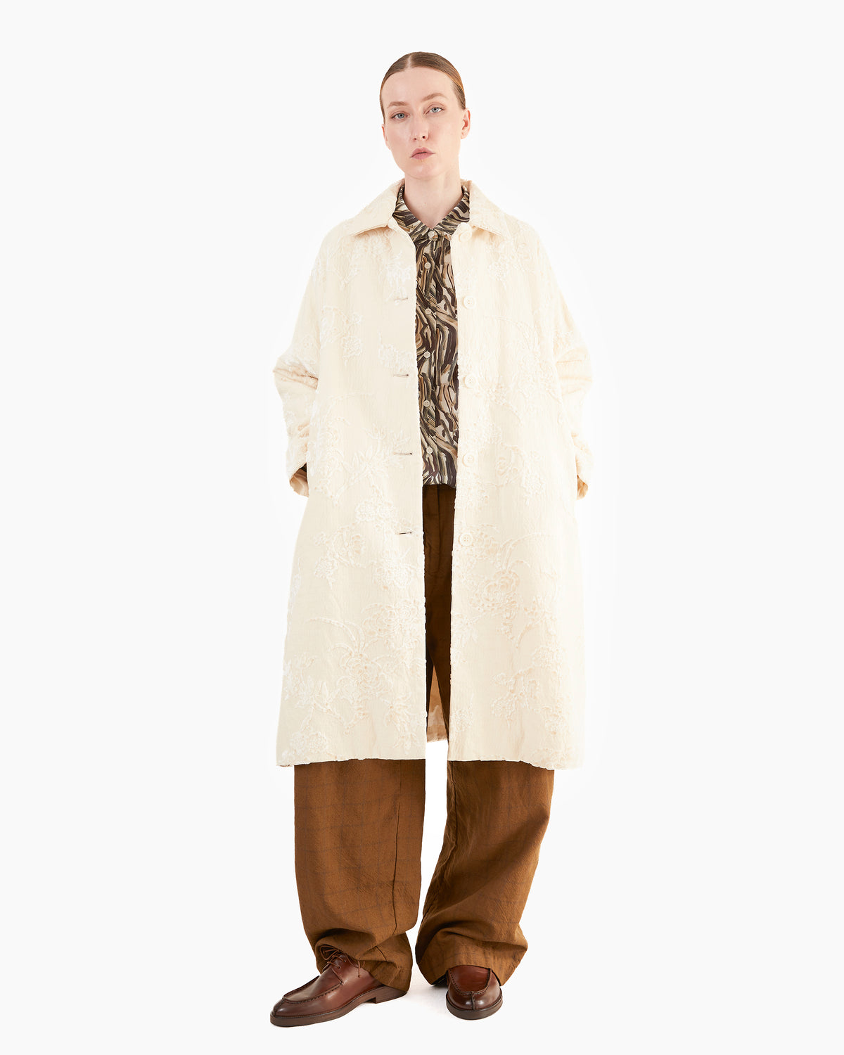 Casey Casey Women's Big Blobby Coat in Natural Jacquard