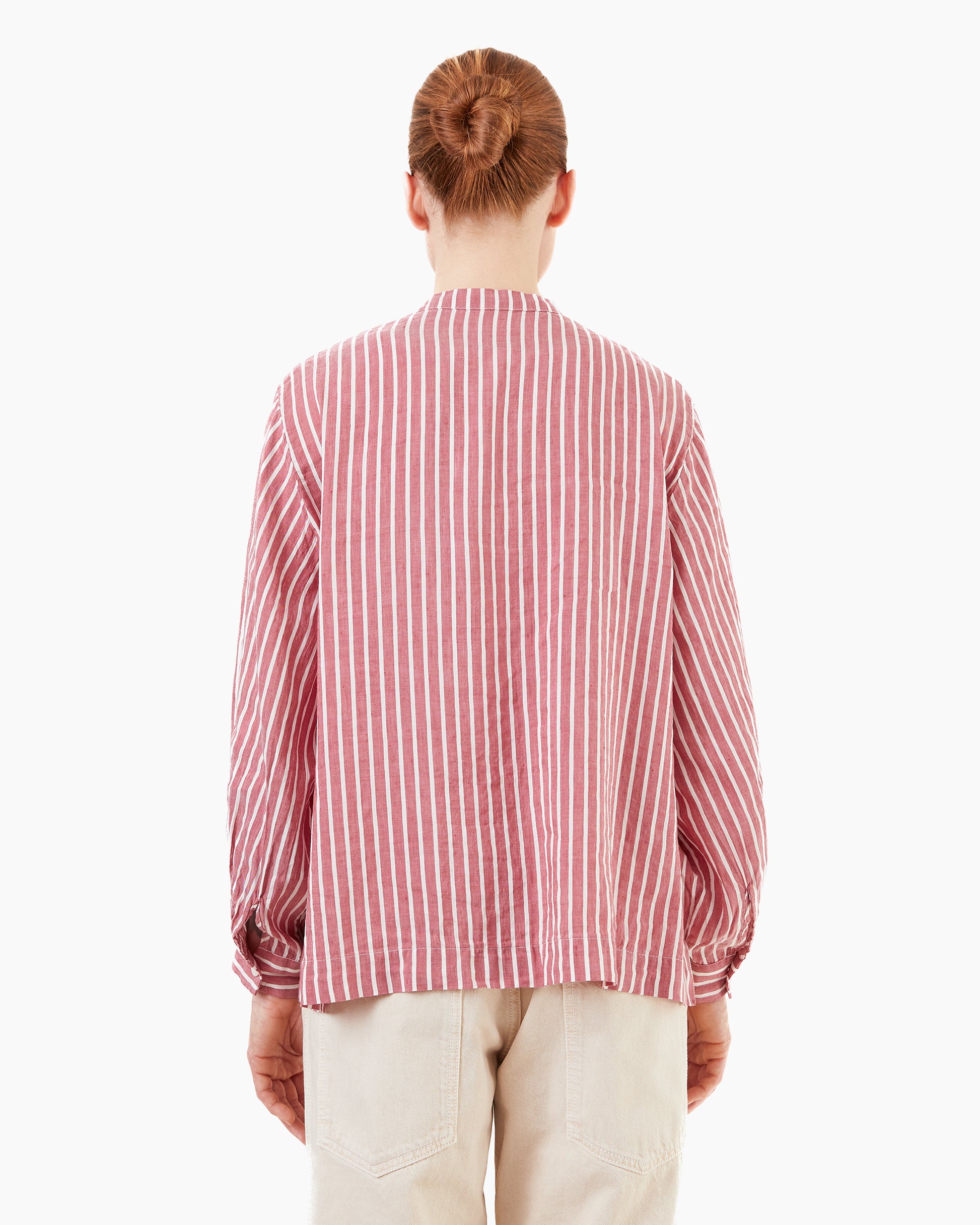 Casey Casey Women's Biggy Grandad Shirt in Wine Stripe