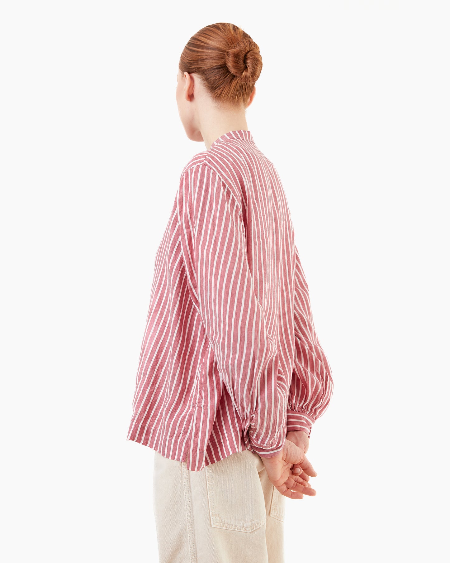 Casey Casey Women's Biggy Grandad Shirt in Wine Stripe