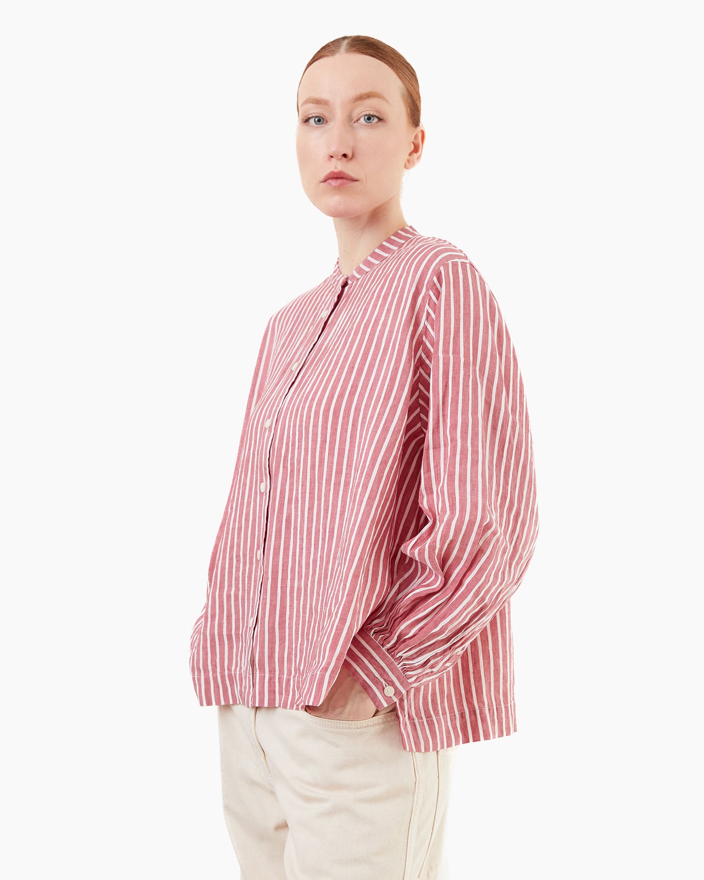 Casey Casey Women's Biggy Grandad Shirt in Wine Stripe