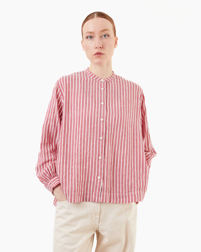 Casey Casey Women's Biggy Grandad Shirt in Wine Stripe