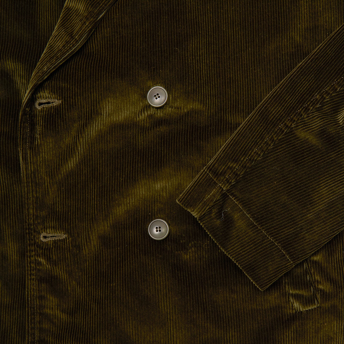 Casey Casey Brett Corduroy Jacket in Moss. A double breasted work jacket made in a green corduroy.