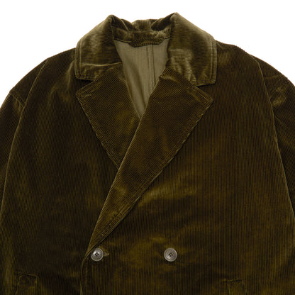 Casey Casey Brett Corduroy Jacket in Moss. A double breasted work jacket made in a green corduroy.