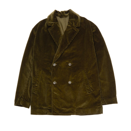 Casey Casey Brett Corduroy Jacket in Moss. A double breasted work jacket made in a green corduroy.