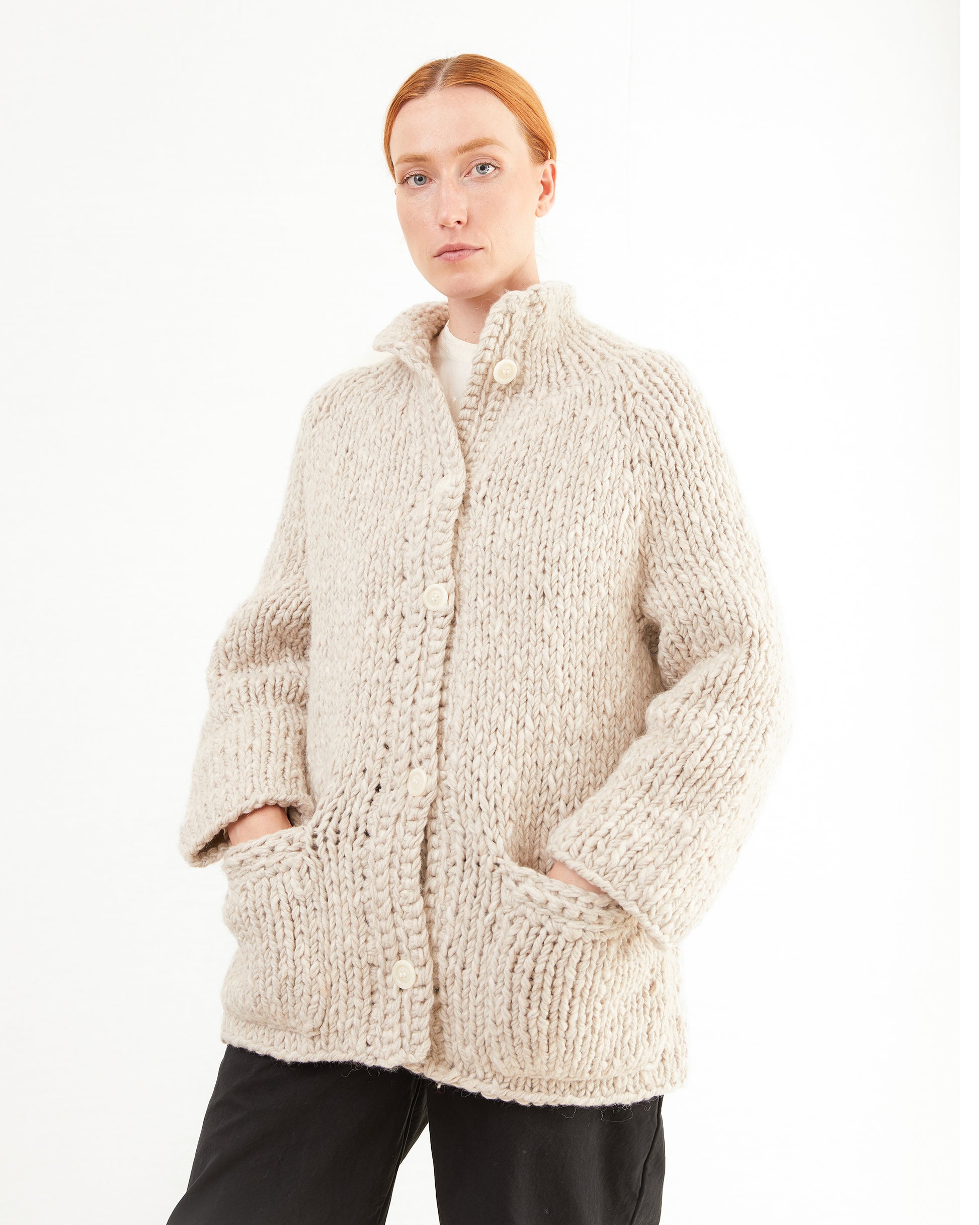 Casey Casey Women's Woalp Handknitted Cardigan in Ecru