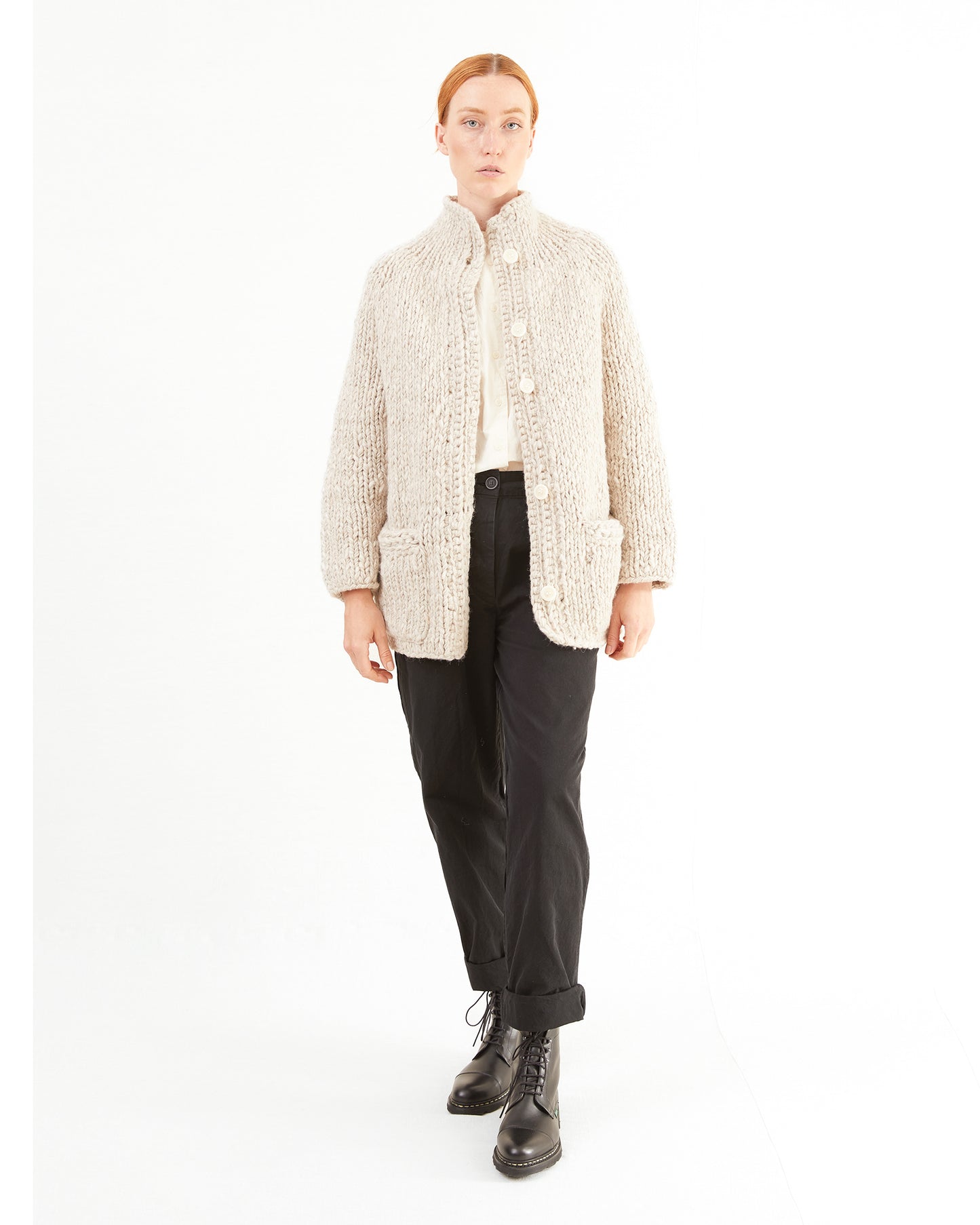 Casey Casey Women's Woalp Handknitted Cardigan in Ecru