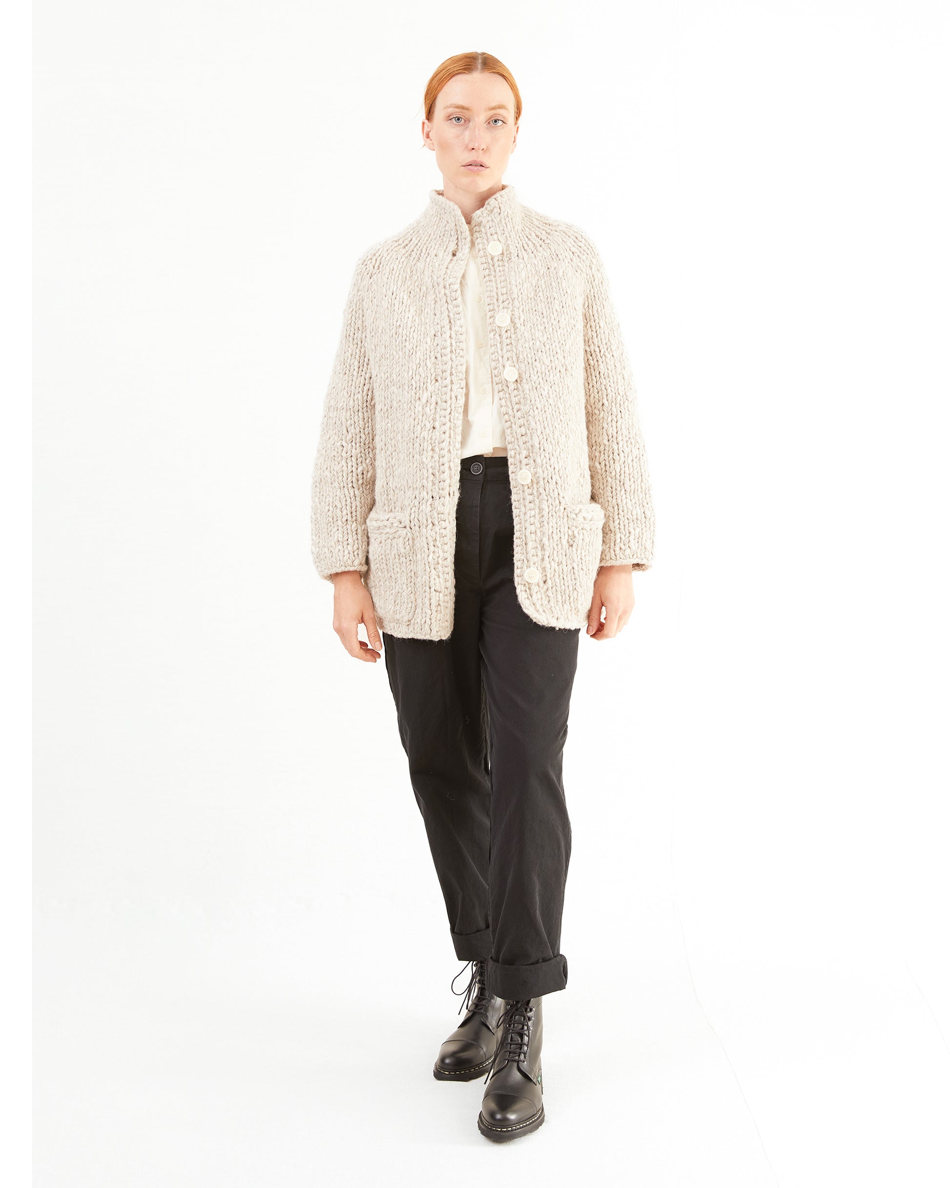 Casey Casey Women's Woalp Handknitted Cardigan in Ecru