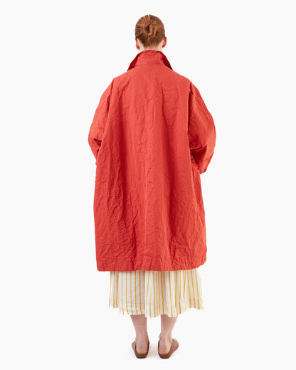 Casey Casey Women's Flora Patchwork Mixed Fabric Coat in Red