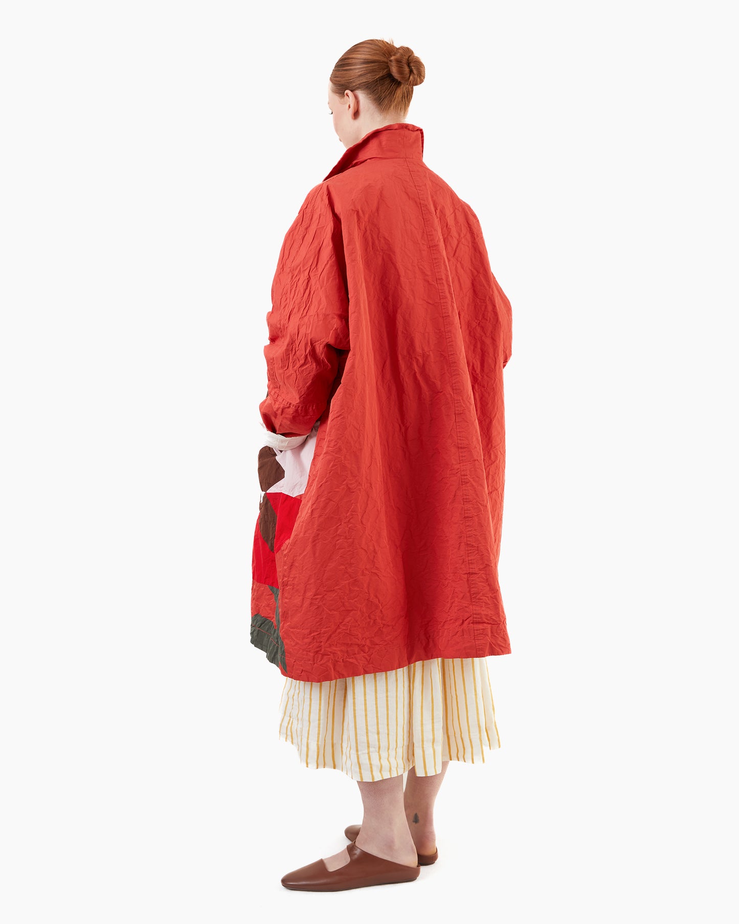 Casey Casey Women's Flora Patchwork Mixed Fabric Coat in Red