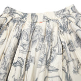 Double rideaux skirt in can can print, a beautiful, sophisticated, hand sketched printed fabric. Mid-length gathered skirt with an elasticated waist, herringbone tape drawstring inside the waistband, and hip pockets concealed in the side seams.  100% Cotton.  Made in France.