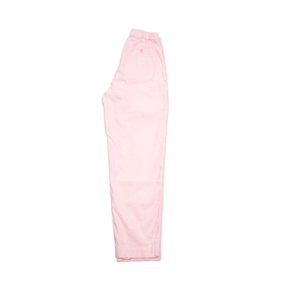 Jude Pant in Pink is a classic relaxed fit tapered trouser with half elasticated waist, waist buckle details and single back patch pocket. Woven in a crisp cotton linen twill that drapes and flows beautifully.   56% Linen, 44% Cotton.  Made in Portugal.