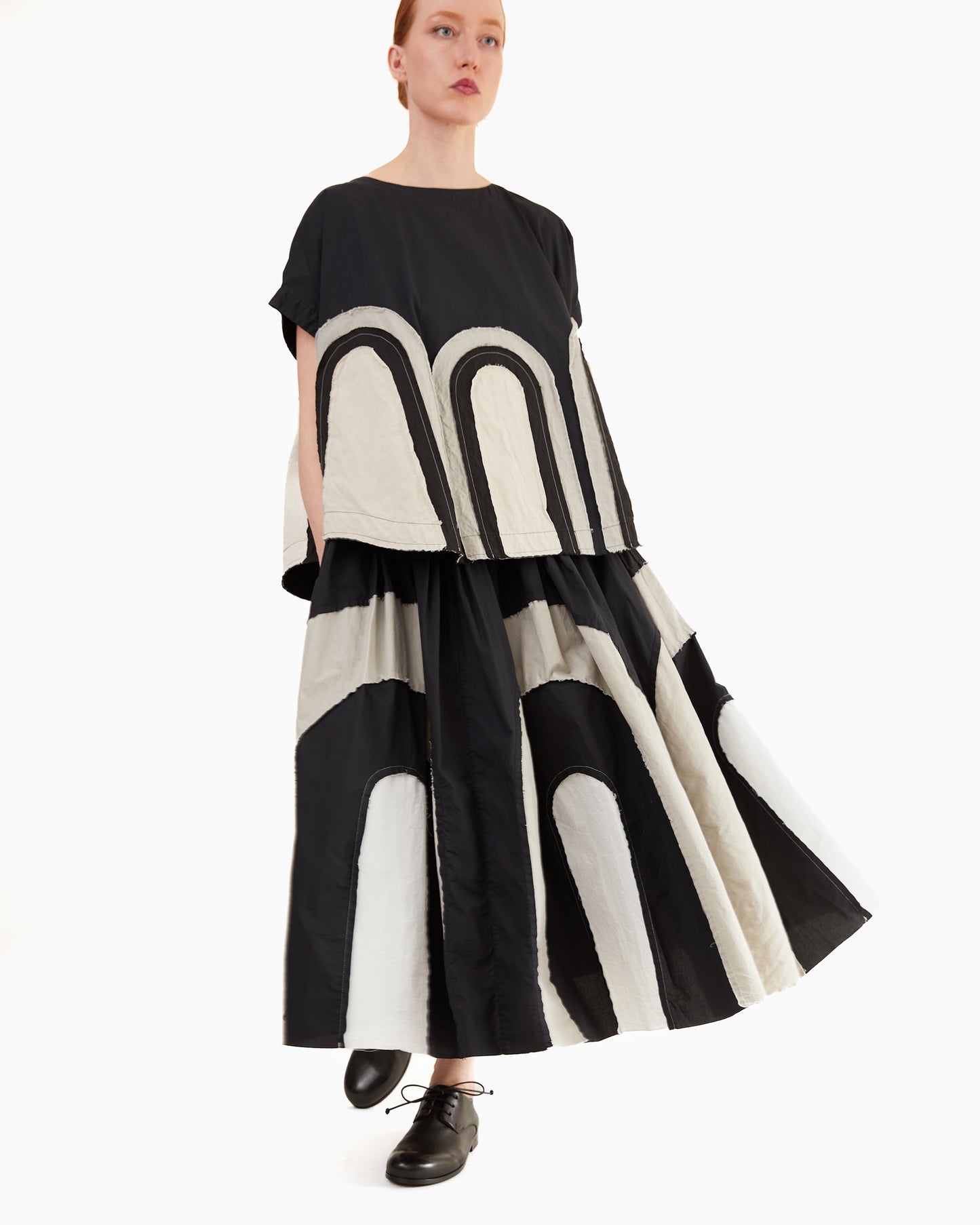 Casey Casey Women's Mixed Fabric Arch Skirt in Black