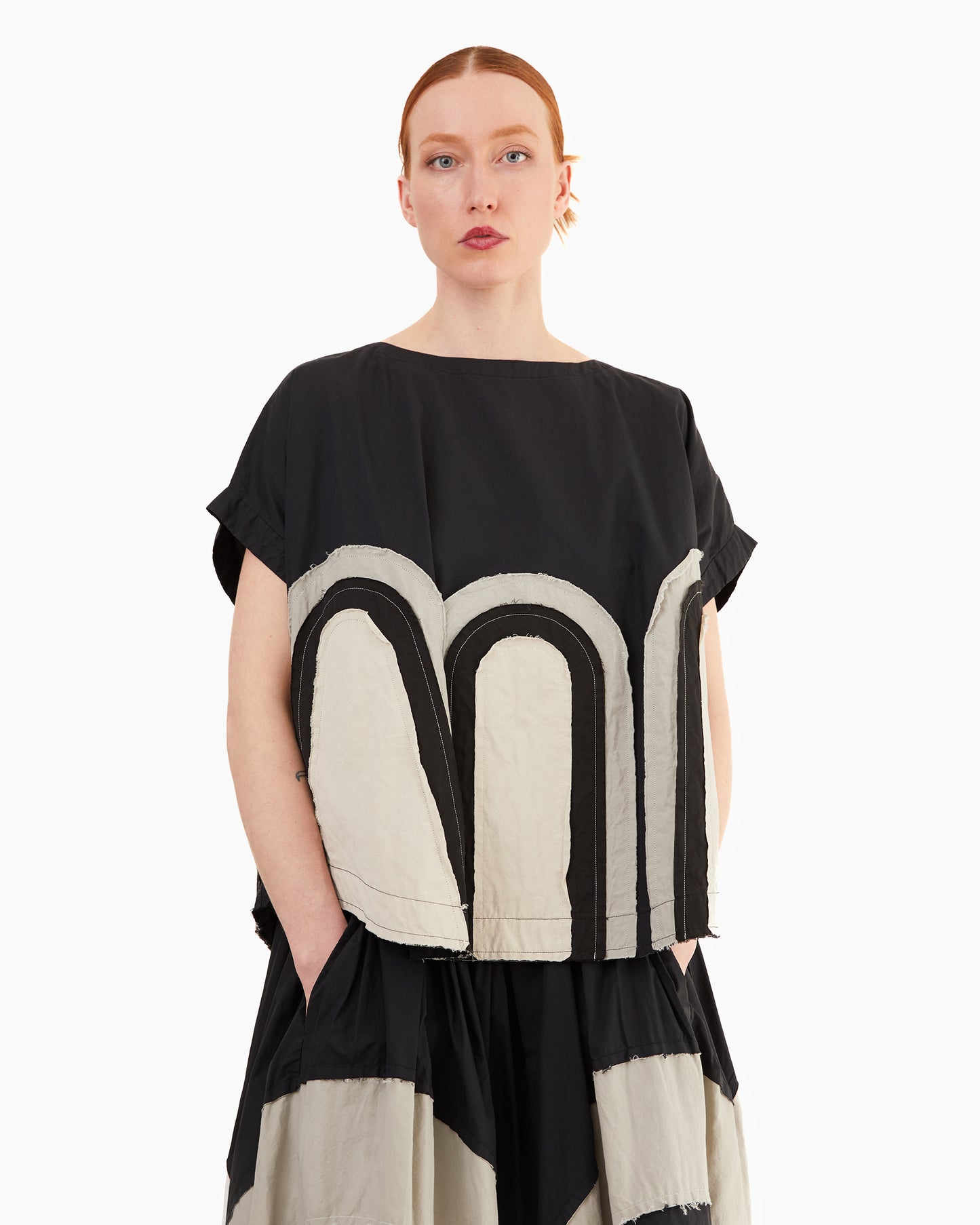 Casey Casey Women's Mixed Fabric Arch Top in Black