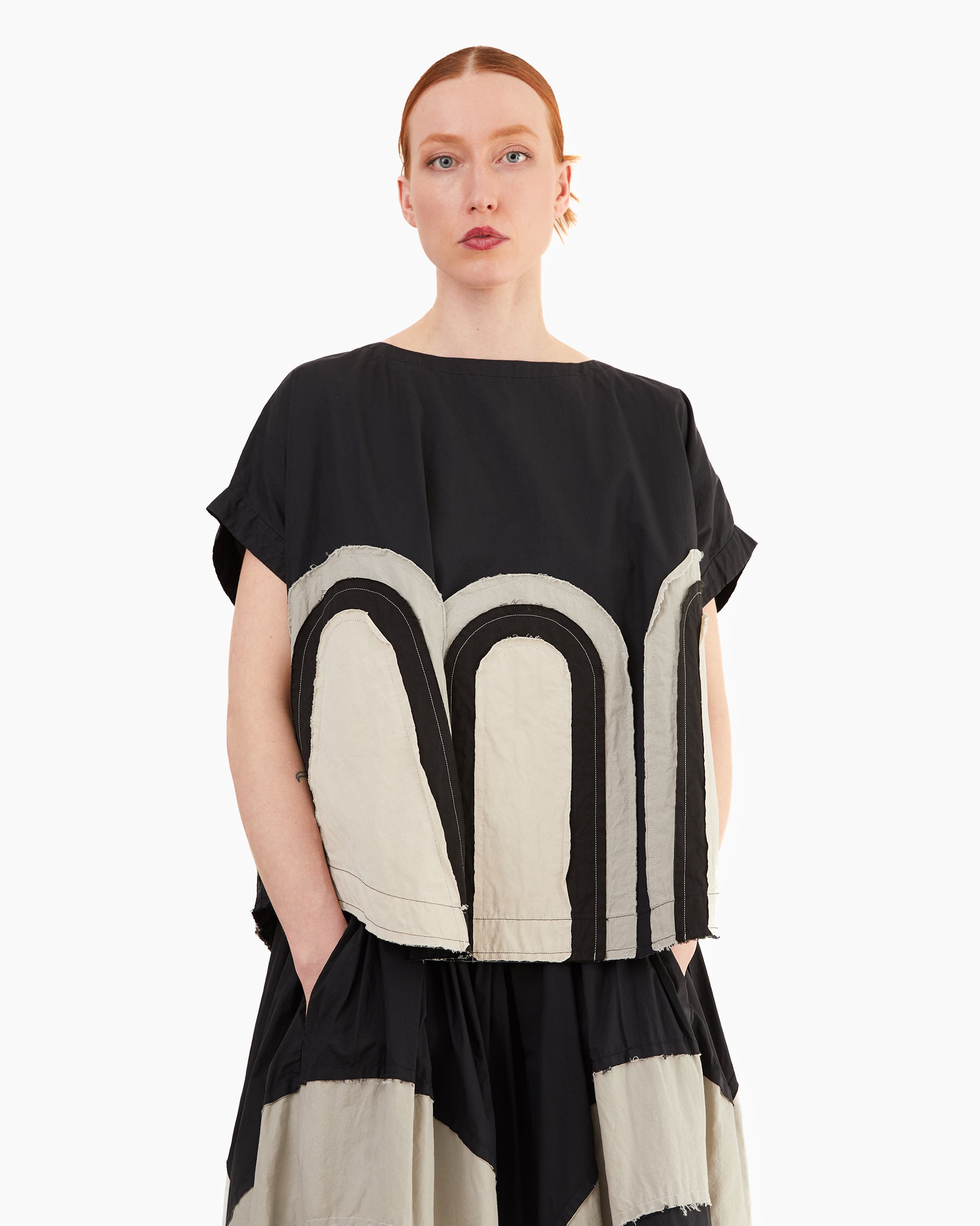 Casey Casey Women's Mixed Fabric Arch Top in Black