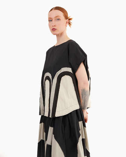 Casey Casey Women's Mixed Fabric Arch Top in Black