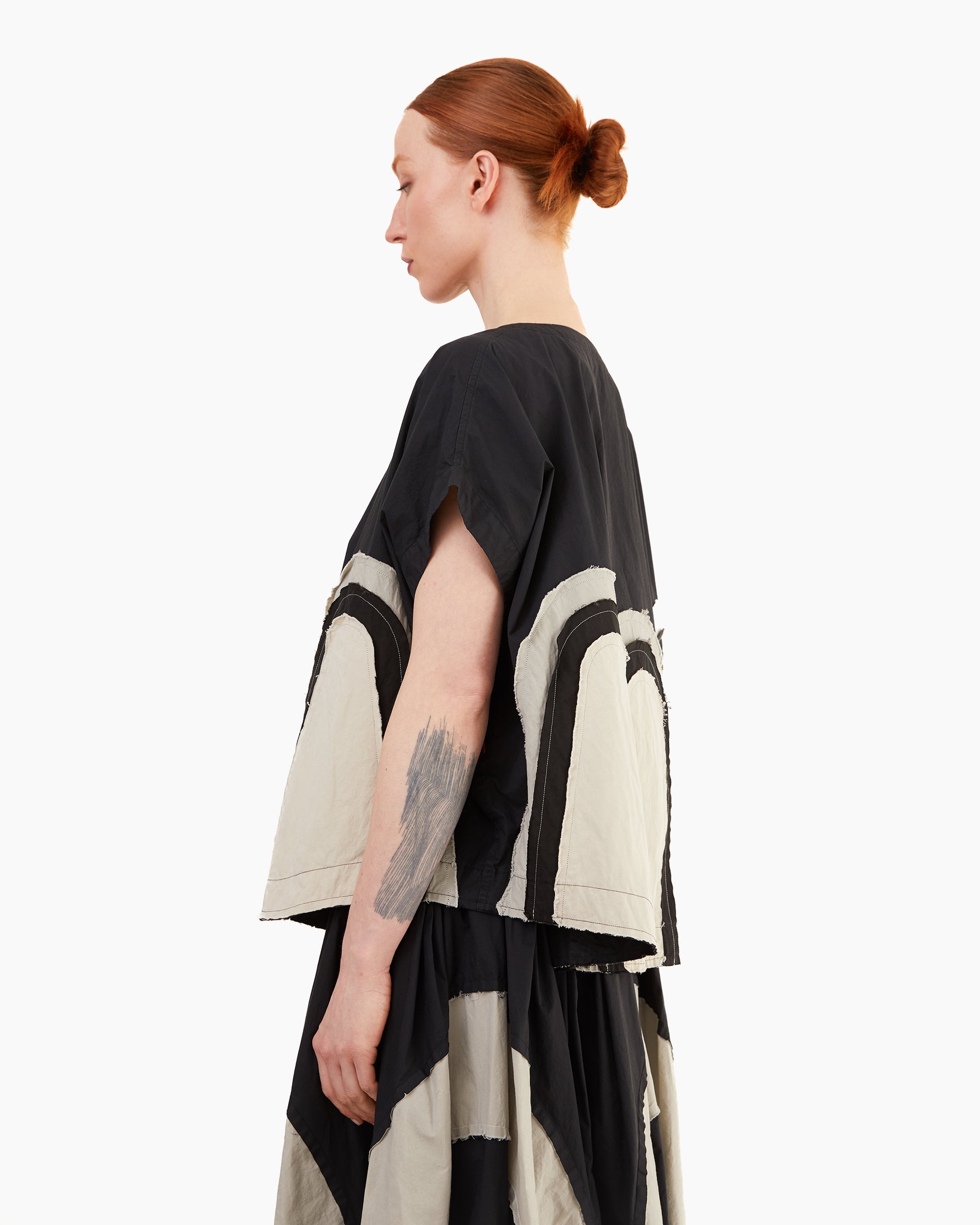 Casey Casey Women's Mixed Fabric Arch Top in Black