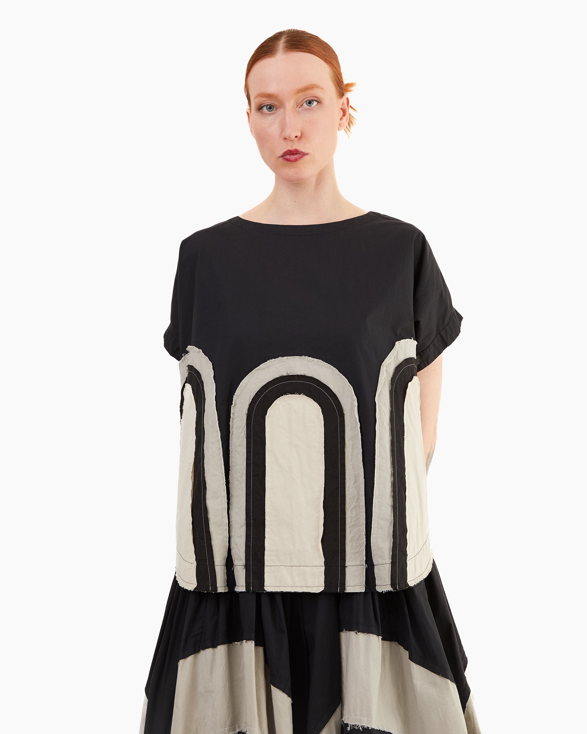 Casey Casey Women's Mixed Fabric Arch Top in Black