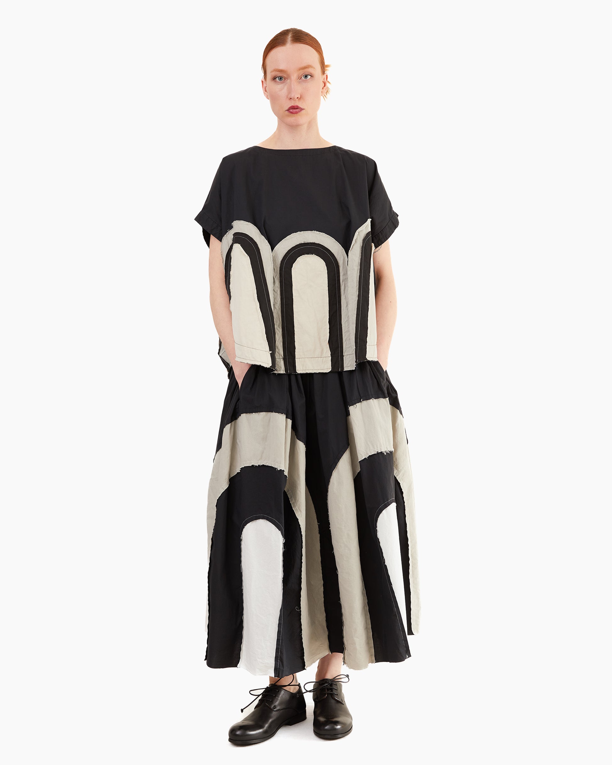 Casey Casey Women's Mixed Fabric Arch Skirt in Black