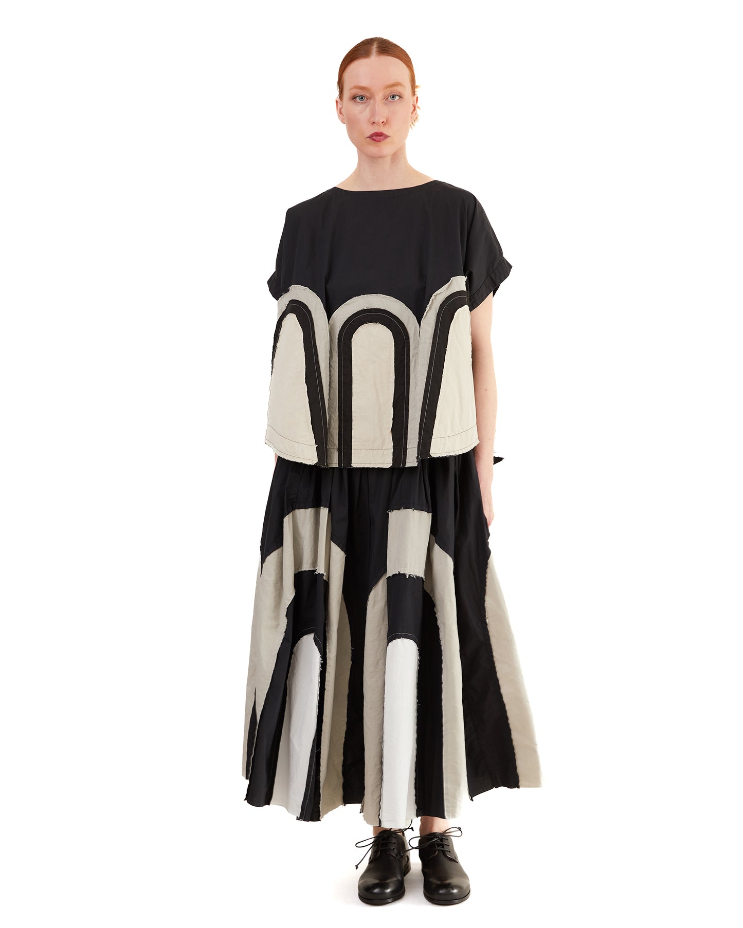 Casey Casey Women's Mixed Fabric Arch Top in Black