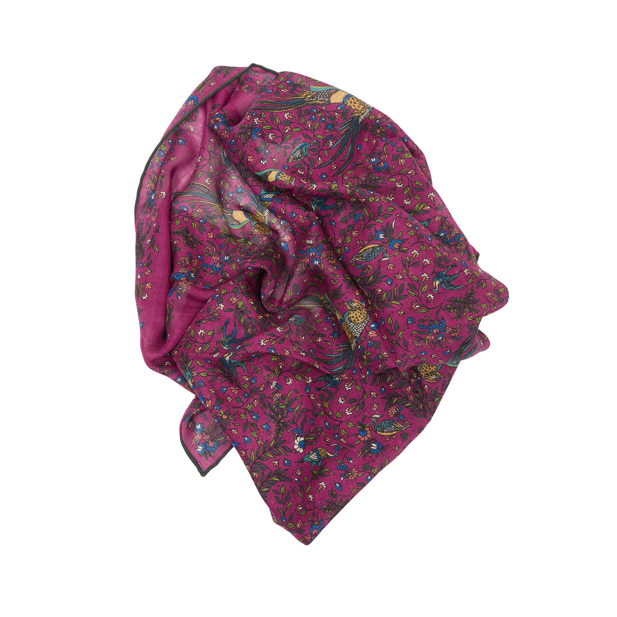 Drake's Birds of Paradise Wool/Silk Scarf in Magenta