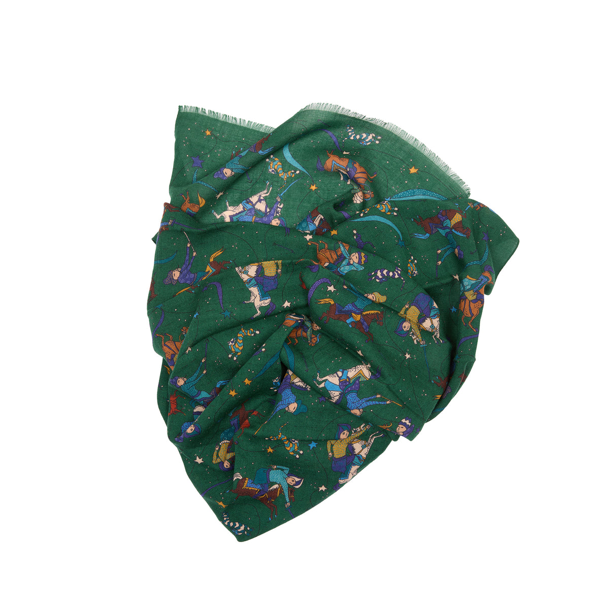 Drake's Mughal and Stars Print Wool Scarf in Green