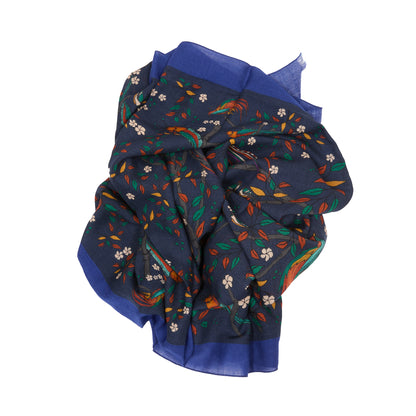 Drake's Birds of Paradise Wool Scarf in Navy