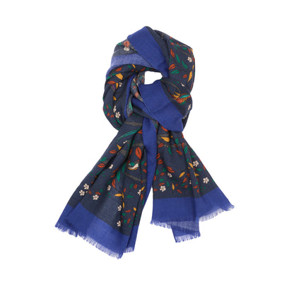 Drake's Birds of Paradise Wool Scarf in Navy