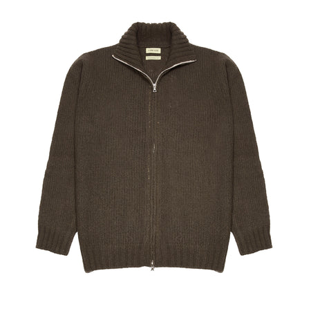 De Bonne Facture Boucle Wool Zipped Sweater in Khaki