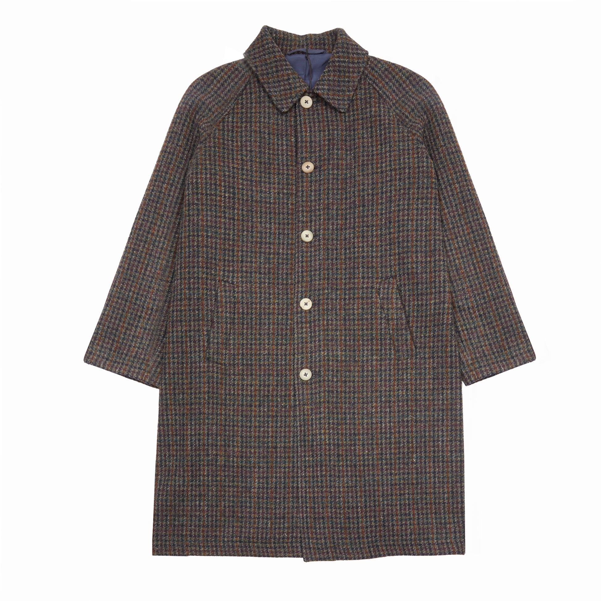 De Bonne Facture Harris Tweed Camargue Coat in Navy Houndstooth