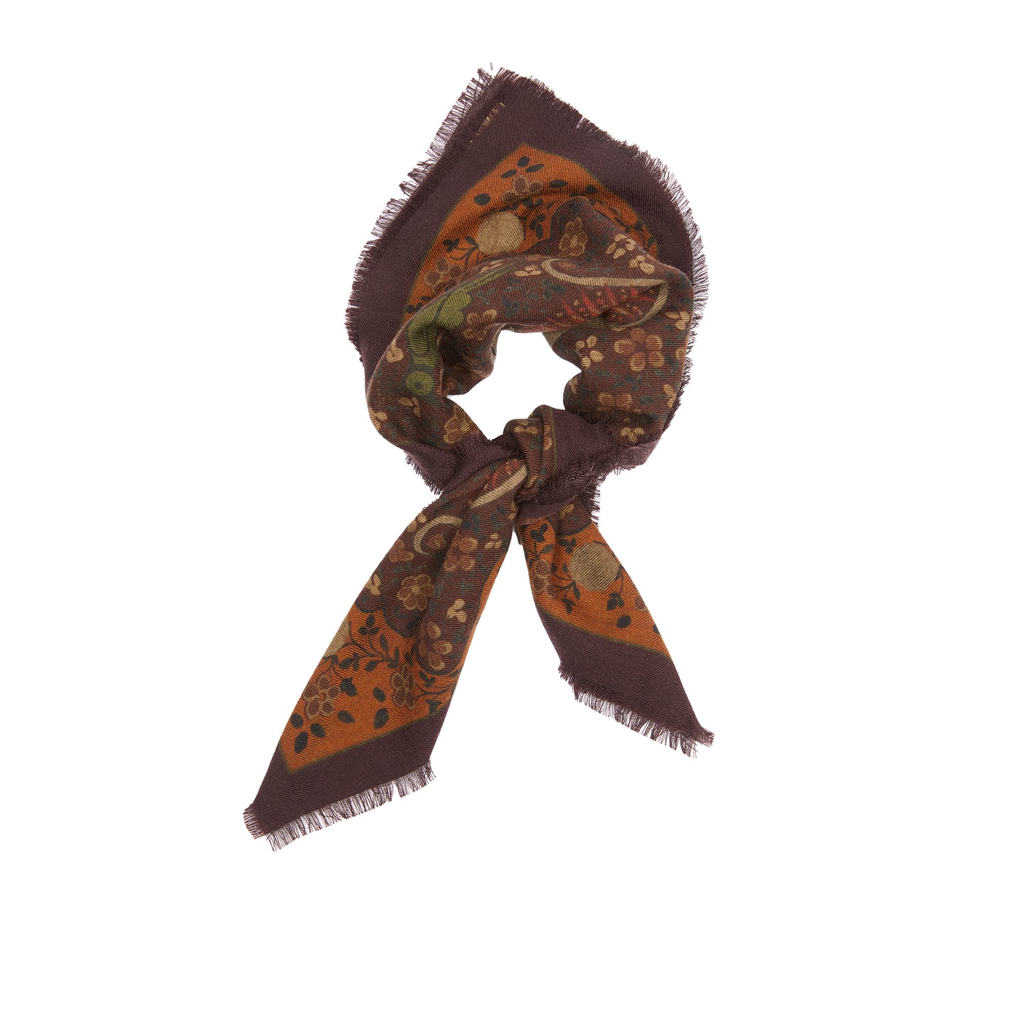 De Bonne Facture Ispahan Folk Pattern Wool Bandana in Brown