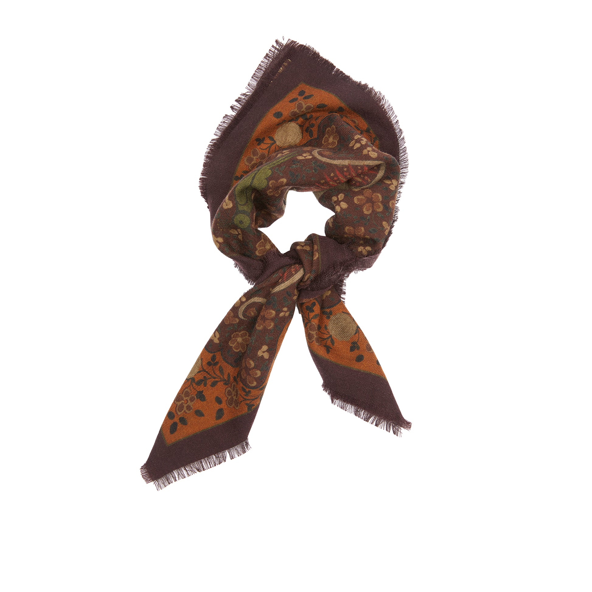 De Bonne Facture Ispahan Folk Pattern Wool Bandana in Brown